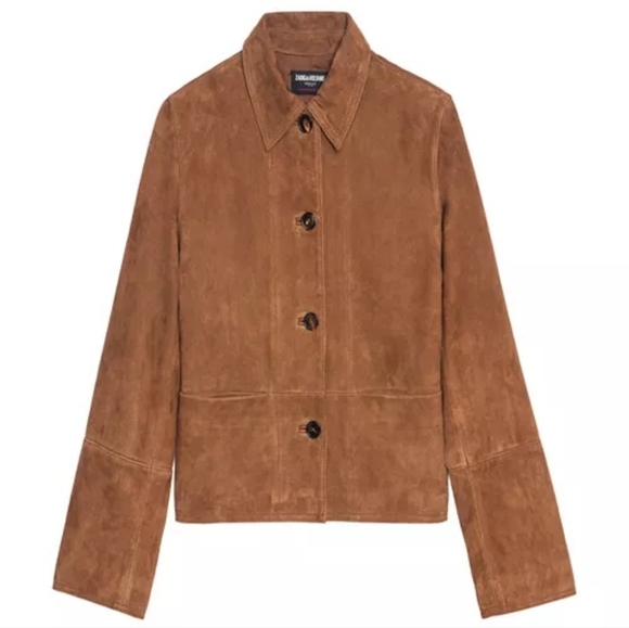 Zadig & Voltaire Lessa Suede Jacket In Cognac Genuine Leather Nwt - Picture 7 of 16